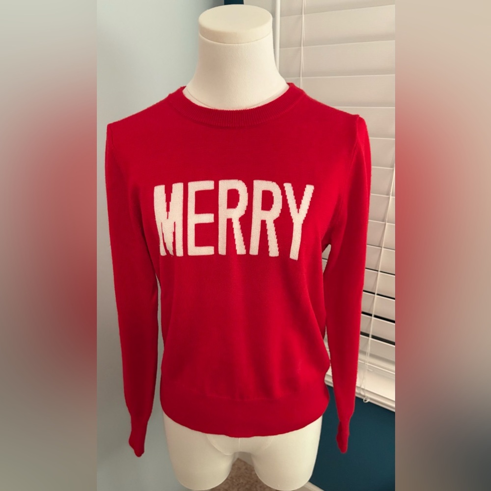 Alex Marie Red 'MERRY' Crew Neck Sweater